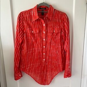 LAUREN RALPH LAUREN Orange and White Striped button up cotton Shirt preppy S